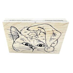 Santa Cat Kitten Rubber Stamp Stampendous Wood P292 Kitty Christmas Holiday